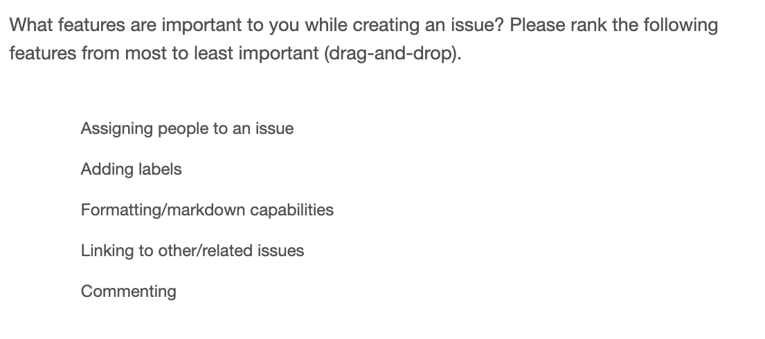Example of a ranking survey question