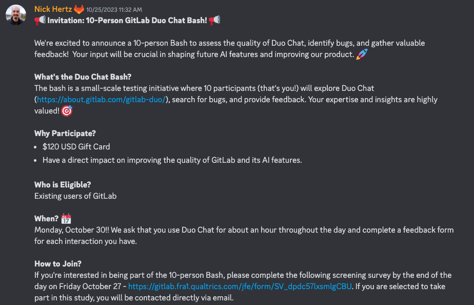 Example of a Discord invitation