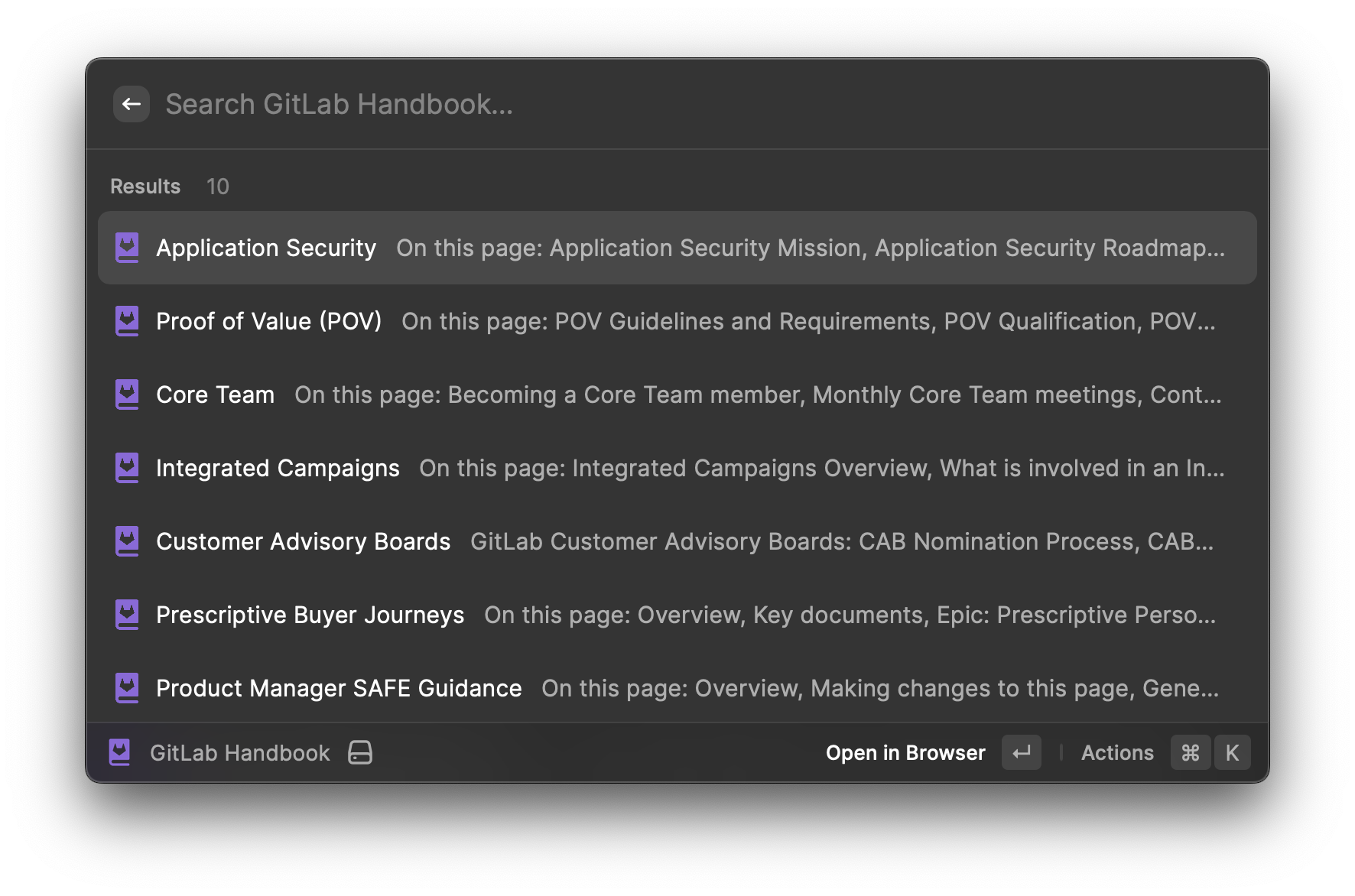 An example of a Raycast search