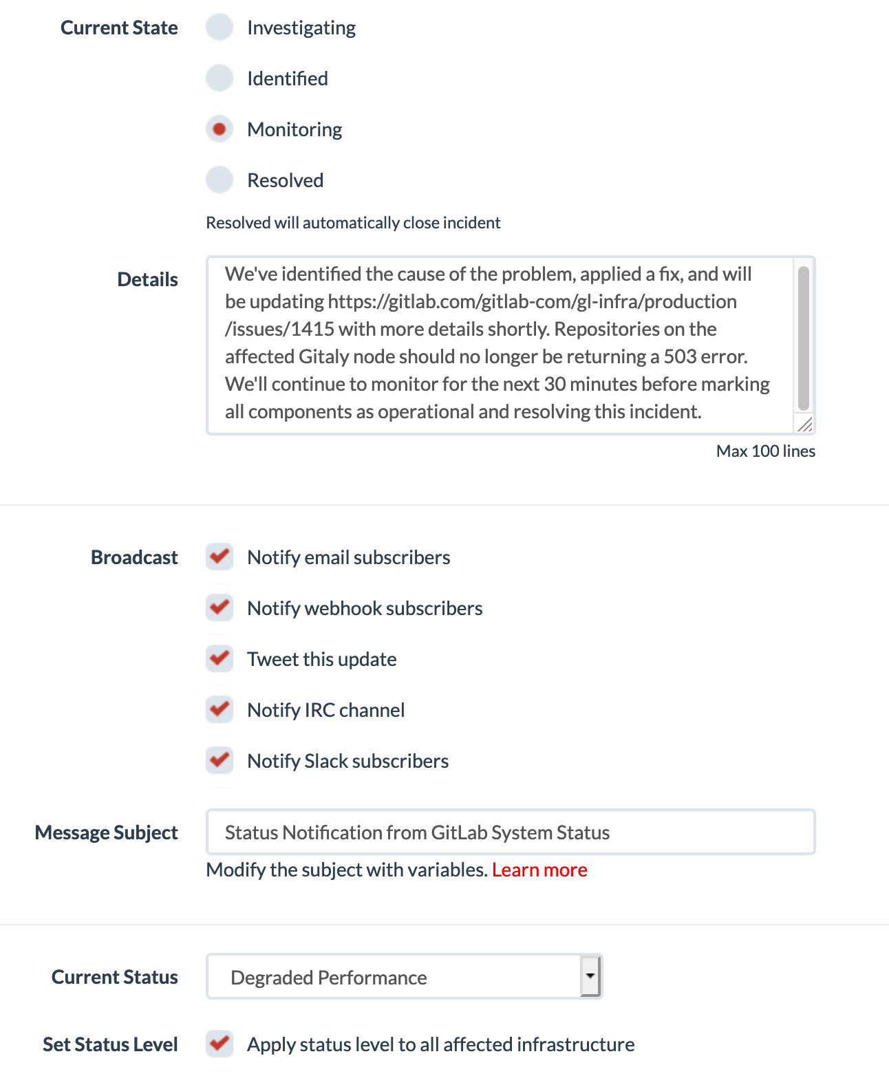 Switch to monitoring